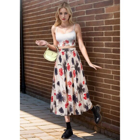 Plus Size Women's Leopard Print Pleated A-Line Midi Skirt - Versatile Elegance - Picture 4 of 6